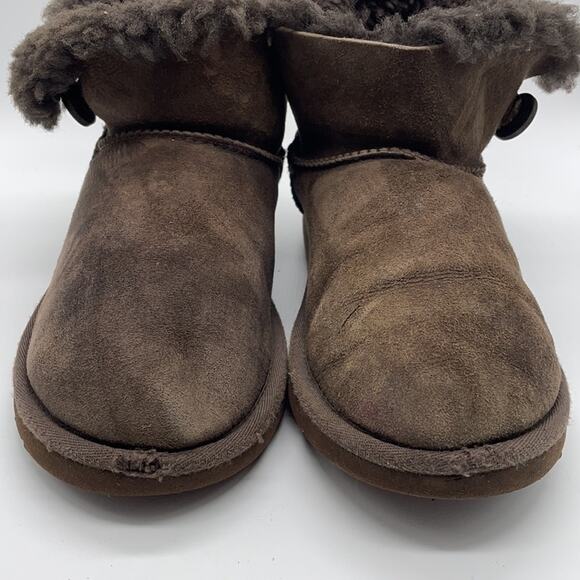 UGG Mini Bailey Button Ankle Boots Booties Chocolate Brown Size 4 - Picture 3 of 12